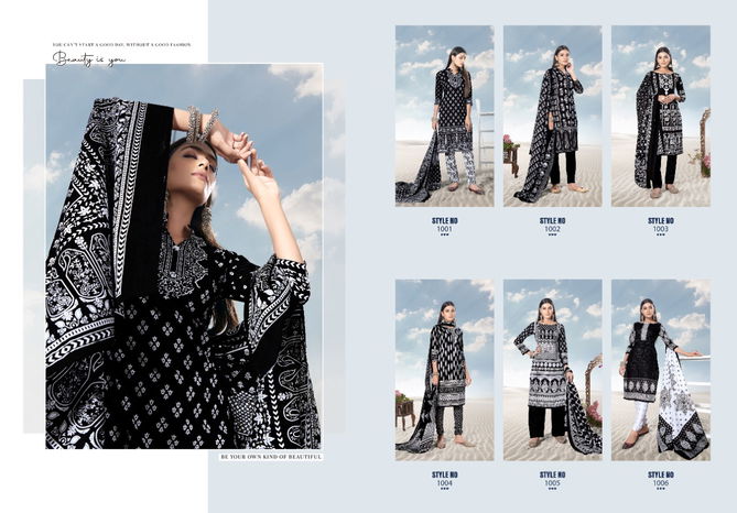 Alija Lalest Fancy Designer  Black And White Heavy Cotton Print Karachi Dress Material